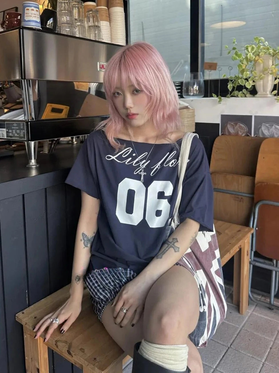 Aiertu  -  Spring Summer New American Spice Girl Off Shoulder Loose Short Sleeved T-shirt Trendy Letter Aesthetic Grunge Y2k Top Aiertu