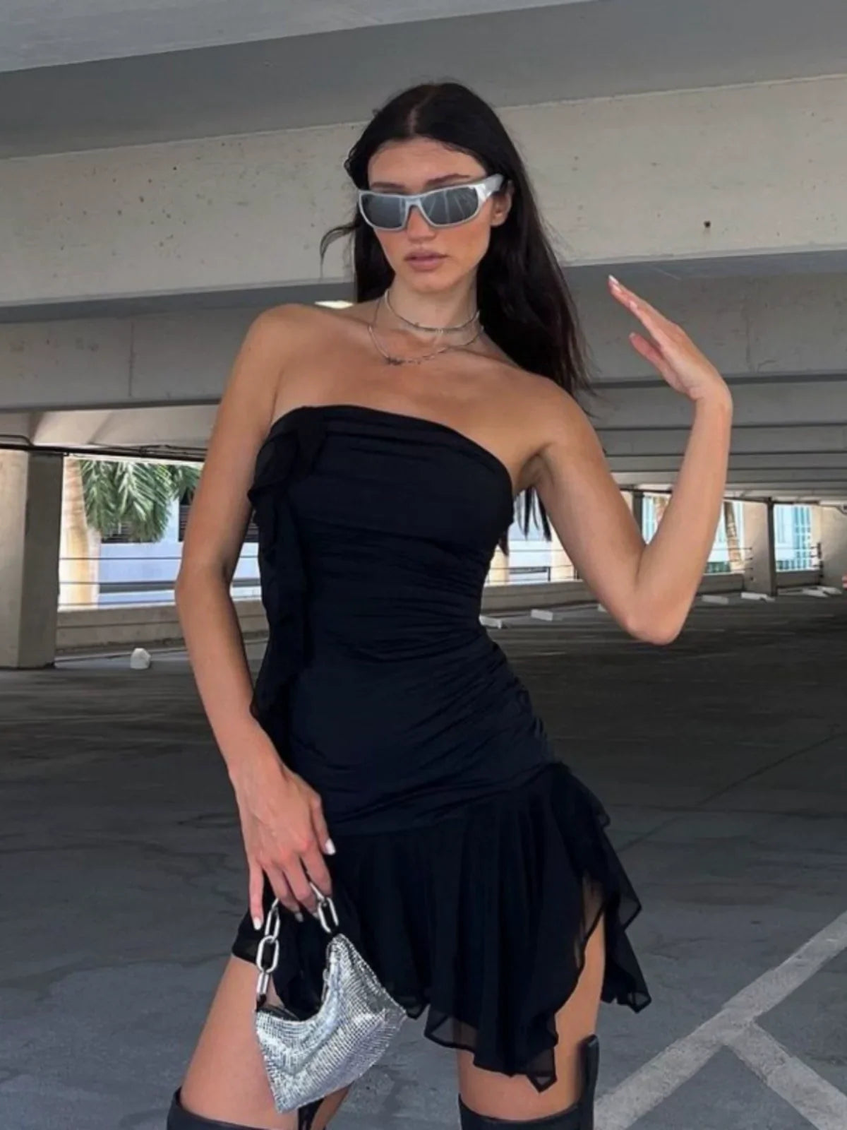Aiertu  -Ramiyah Mesh Splicing Tube Dress aiertu