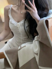 Aiertu  -  Spaghetti Strap White Satin Long Dresses for Women Summer New Elegant Party Sweet Sleeveless Female Holiday Casual Clothing Aiertu