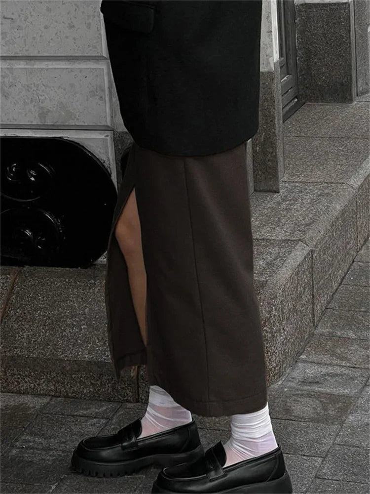 Aiertu  -  Spring Elegant High Waist Maxi Skirt Female Pocket Patchwork Slim Commute Streetwear 2025 Solid Vintage Y2k Long Skirt New Aiertu