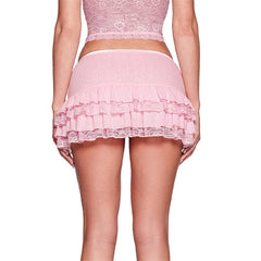 Aiertu  -  Japanese Lolita Kawaii Mini Belle Skirt Layered Faiycore Pink Lace Hem Skirts High Waist Korean Fashion Women Y2k Sweet Clothes Aiertu