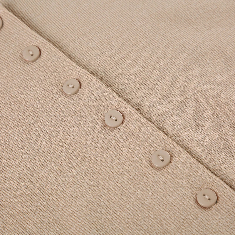 Aiertu  Solid Knitted Button V-Neck Women Skinny Dresses Simple Office Lady Style Elegant Fashion Clothes Aiertu