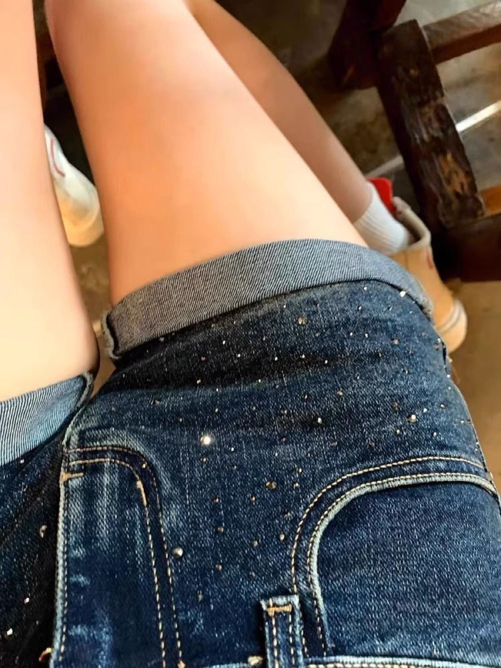 Aiertu  Summer Skinny Elasticity Women's Low Rise Waist Denim Shorts Korean Style Streetwear Sexy Rhinestone Female Short Jeans Pants Aiertu