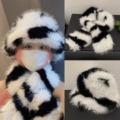 Aiertu  -  (Hat and Scarf) New Plush Hat Adult Autumn and Winter Plush Thickened Warm Hat Versatile Plush Fisherman Hat Fashion Set Aiertu