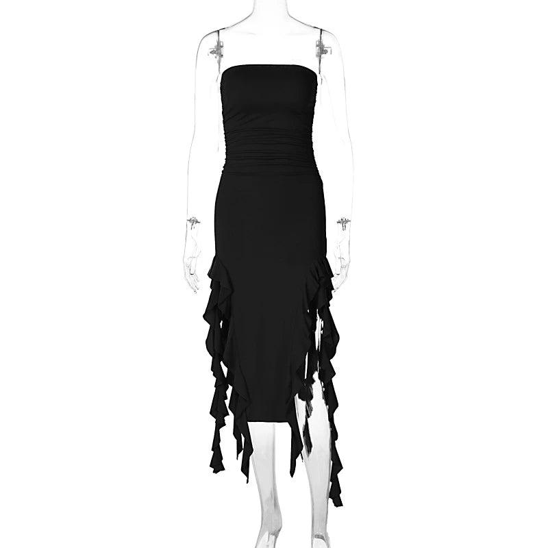 Aiertu Sexy Tassel Fairy Dress Aesthetic Tube Tops Summer Irregular Midi Dresses Elegant Beach Party Outfits Women's Robe Vestidos Aiertu