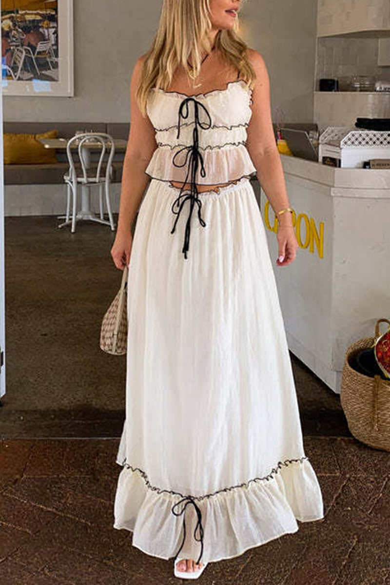 Aiertu  -  Sweet Elegant Solid Fold With Bow U Neck Sleeveless Two Pieces Aiertu