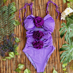 Aiertu  -  3D Flower One Piece Swimsuit Sexy Women Swimwear V Neck Summer Suits Female Off Shoulder Bikinis Sliming Bodysuit Chic Beachwear Aiertu