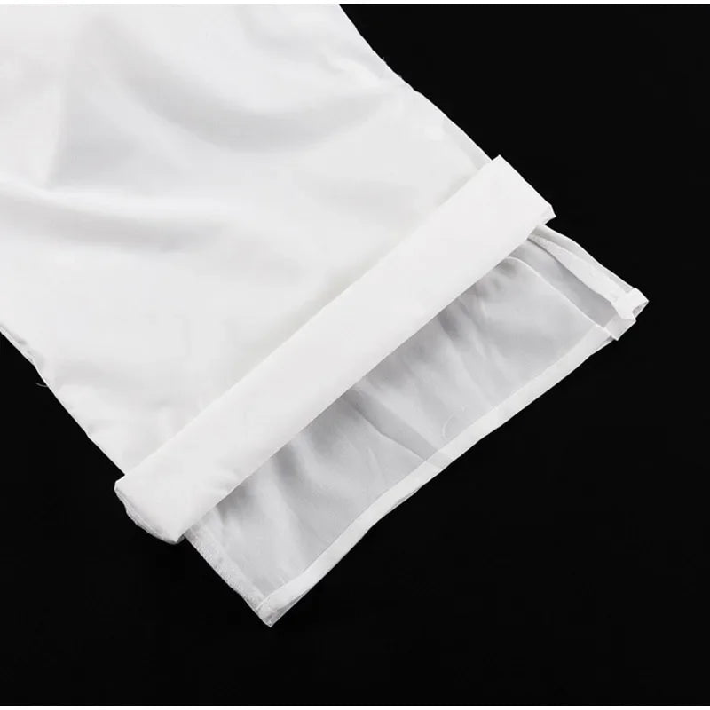 Aiertu  -  Fashion Ruffle Shirt Pants Sets Women Loose Off Shoulder Blouse High Waist Wide Leg Trouser 2025 Spring Summer Lady Solid Outfit Aiertu