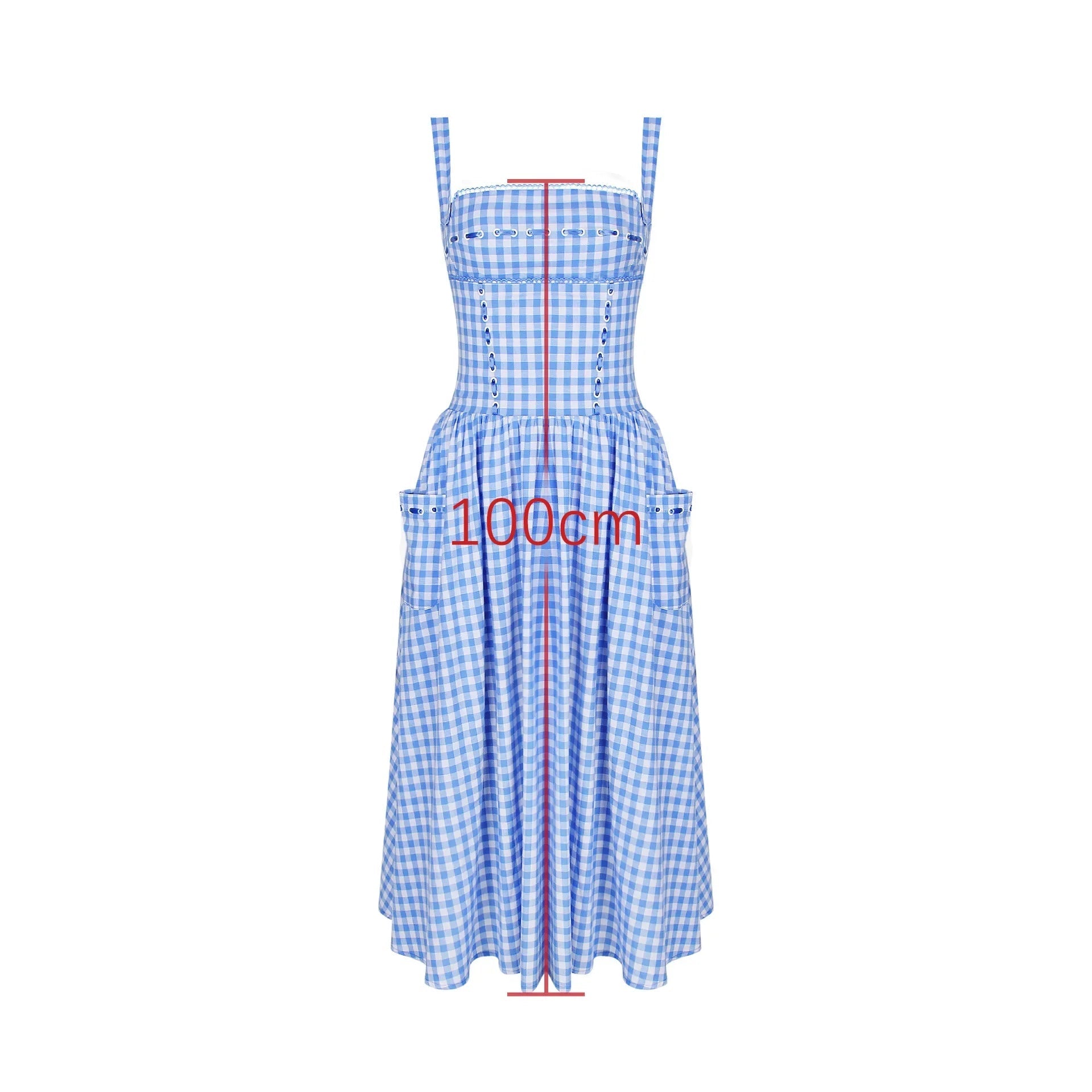 Aiertu  -  Elegant and Beautiful Women Dresses 2026 Summer Spaghetti Strap Long Plaid Dress with Pocket Female Vacation Dress Aiertu