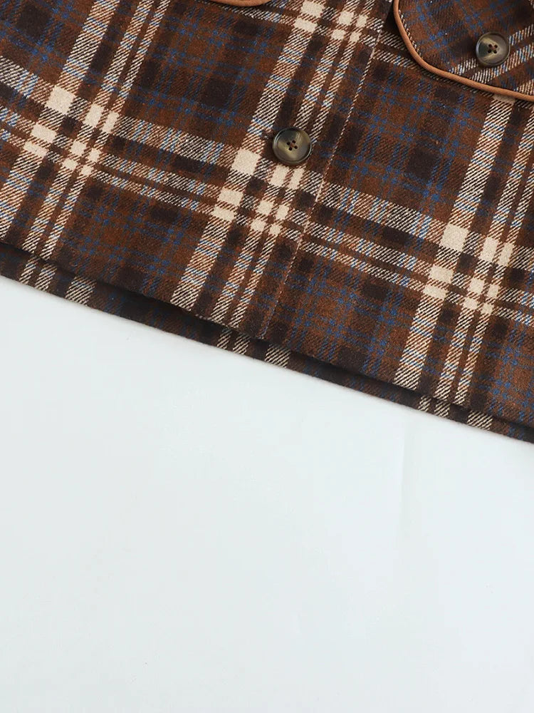 Aiertu  Women Fashion With Pockets Plaid Single Breasted Jackets Vintage Lapel Neck Long Sleeves Female Chic Lady Outfits Aiertu