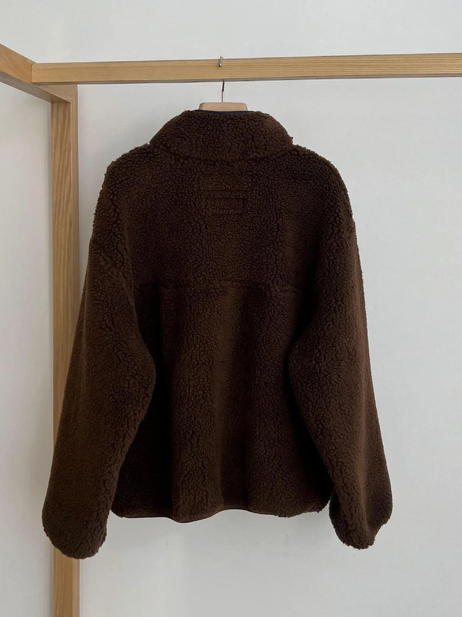 Aiertu  -  Korean Fashion Solid Lambswool Sweatshirt Women Winter New Buttons Collar Warm Pullover Vintage Loose Long Sleeve Sweatshirts Aiertu