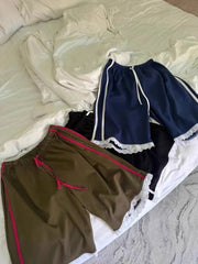 Aiertu  -  Y2k Aesthetic Summer Casual Lace Patchwork Shorts Women Vintage Fifth Points Trousers Fairy High Waist Drawstring Wide Leg Pants Aiertu