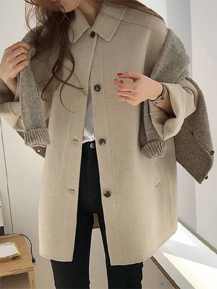PICSGIRL  -  layered look inspo Thick Jacket Women Casual Fashion Loose Vintage Korean Warm Coat Female Winter Solid Single Breasted Outwears Lady Aiertu
