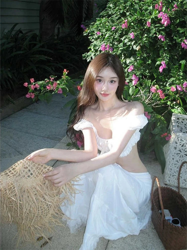 Aiertu  Y2k Aesthetic Two Pieces Sets Women Square Collar Sexy Cropped Tops+Streetwear High Waist Drawstring Skirts 2025 Summer Outfits Aiertu