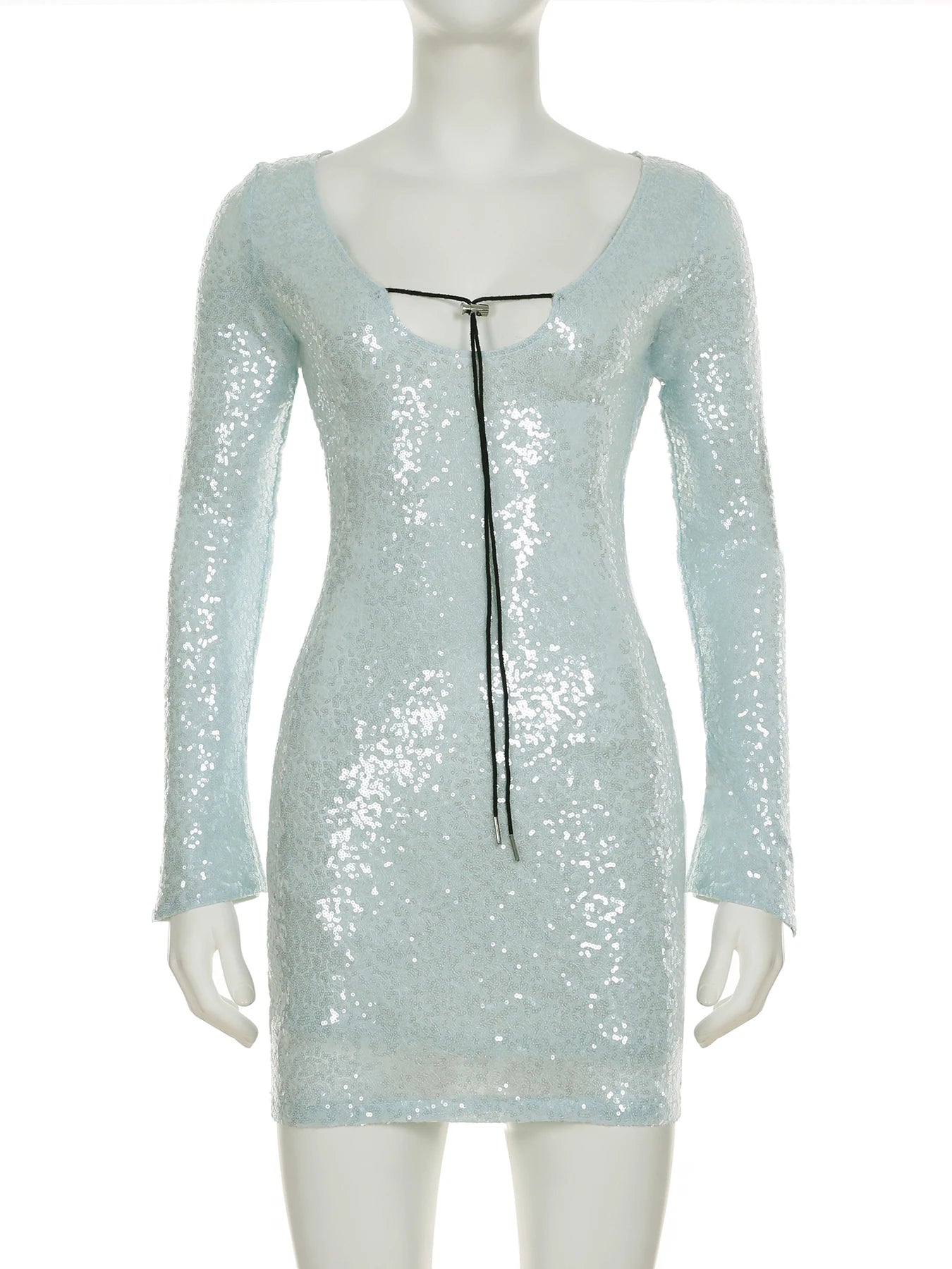 Aiertu  -  Clubwear Sexy Sparkle Glitter Sequined Bodycon Dress Party Dress Slim Solid Bandage Deep V-Neck Long Sleeve Mini Dresses Aiertu
