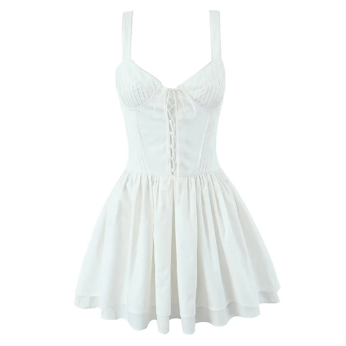 Aiertu  -  2025 Women Front Lace Up Sling Mini Dress Summer Cotton A-line Slim Holiday Dresses Yellow White Robe Aiertu