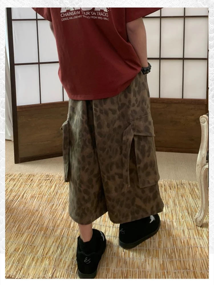 Aiertu  -  Women's Leopard Print Camouflage Capris Unisex Loose Shorts Summer Street Style Young Girl Casual Bottom Female Calf-length Pant Aiertu