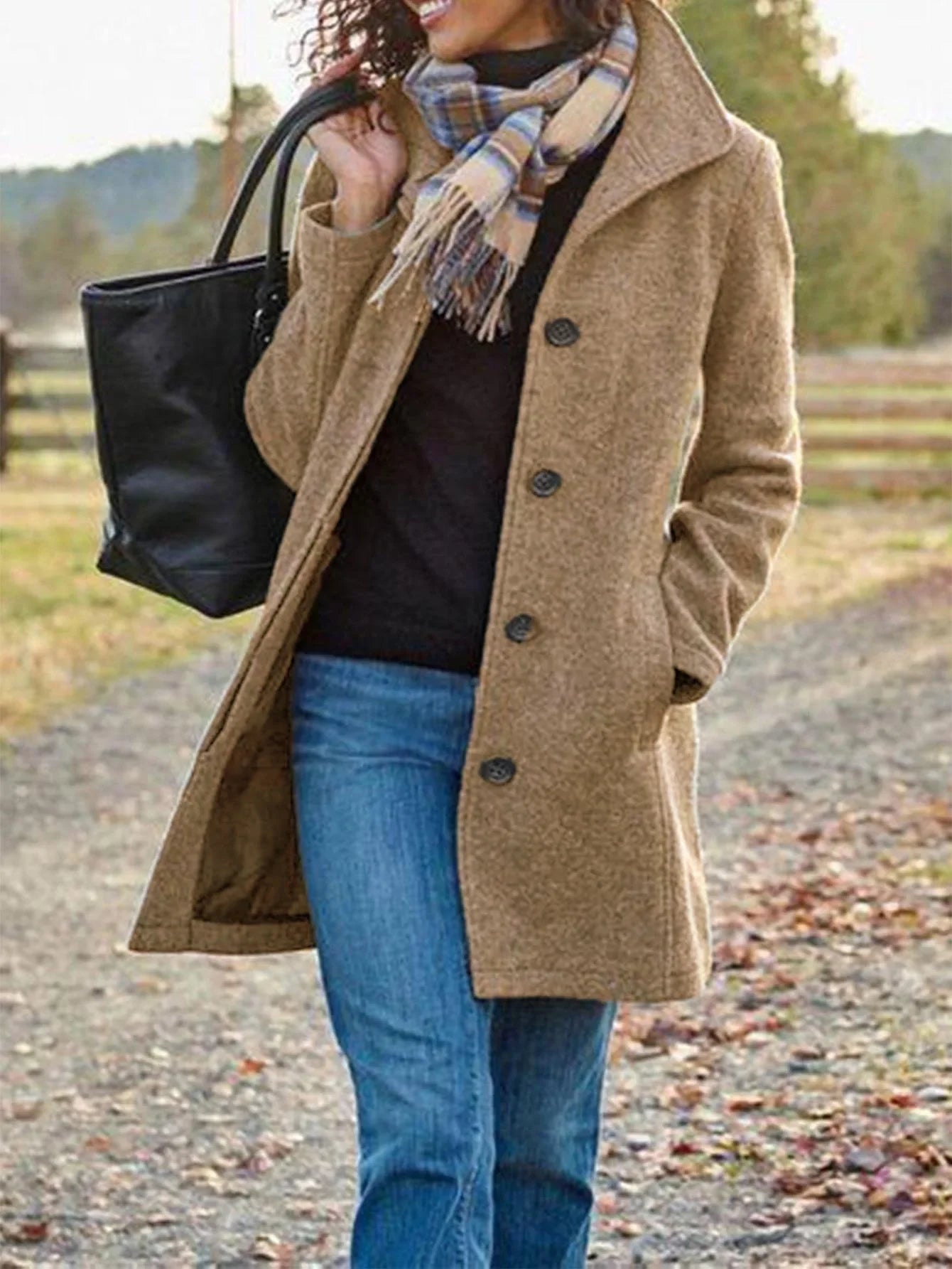 Aiertu  -  Women's Autumn and Winter New Women's Clothing European and American Retro Medium and Long Solid Color Woolen Coat Aiertu