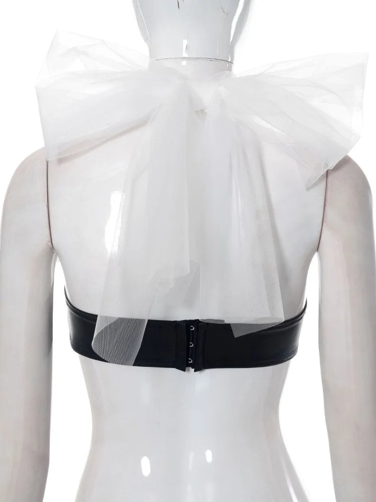 Aiertu  -  Mesh PU Patchwork Tops Women Summer See Through Sexy Sleeveless Crop Top Hot Girl Beach Party Fashion Swimwear Woman Aiertu