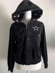 Aiertu  -  Harajuku Star Print Hoodies Women Casual Loose Hooded Sweatshirt Grunge Casual Y2k Aesthetic Vintage Streetwear Zip Up Hoodie Aiertu