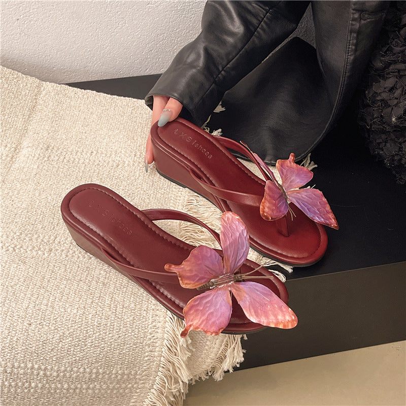 Aiertu  -  Rubber Flip Flops Low Shoes Big Size Flower Slippers Heels On A Wedge Square Toe Slides Hawaiian High Rome Floral PU Scandals Fa Aiertu