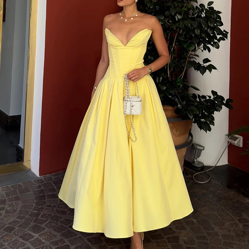 Aiertu  -  Elegant Sleeveless Solid Color Long Dress Fashion Hight Waist Slim Pleated Party Dress Women Sexy Sheath Backless Evening Dress Aiertu