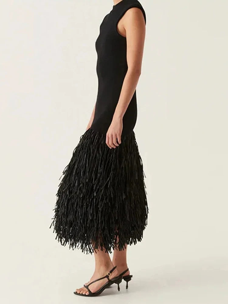 Aiertu  -  Sexy Fringed Knit Long Dresses Women Slim Sleeveless O-neck Backless Zipper Package Hip Dress Female 2026 Summer Party Lady Robe Aiertu