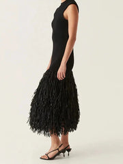 Aiertu  -  Sexy Fringed Knit Long Dresses Women Slim Sleeveless O-neck Backless Zipper Package Hip Dress Female 2026 Summer Party Lady Robe Aiertu