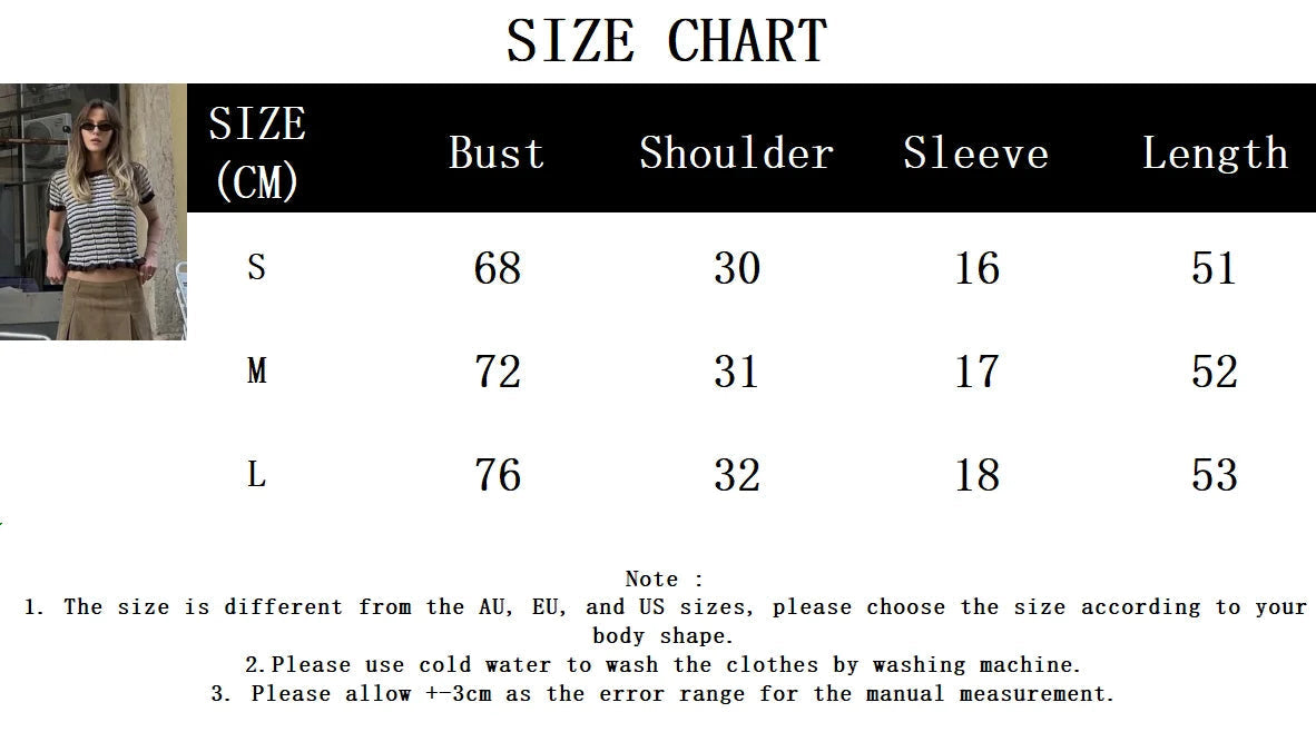Aiertu  -  Color Striped Knitted Slim T-shirt Women O Neck Ruffle Short Sleeve Tops Tee Shirt Summer New Streetwear Fashion Casual T-shirts Aiertu