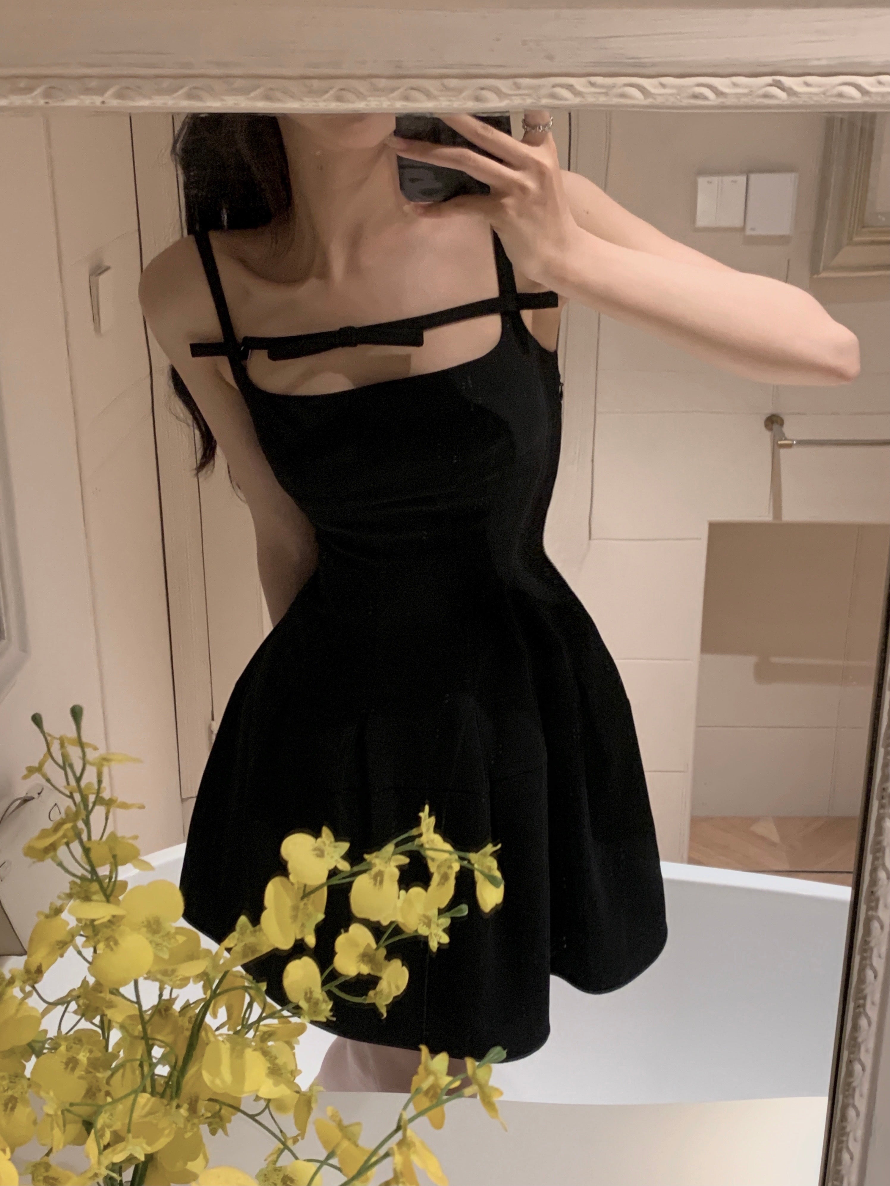 Aiertu  French Elegant Black Midi Dress Women Casual Evening Party Strap Dress Female Pure Color White One Piece Dress Korea Summer Aiertu