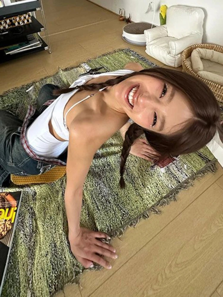 Aiertu  -  Streetwear Casual One-shoulder Tank Top Women White Pleated Bottoming Y2k Aesthetic Crop Tops 2025 Summer Grunge Harajuku Tanks Aiertu