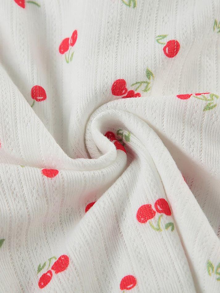 Aiertu  -  Cherry Print Bow U-Neck Crop Top Aiertu