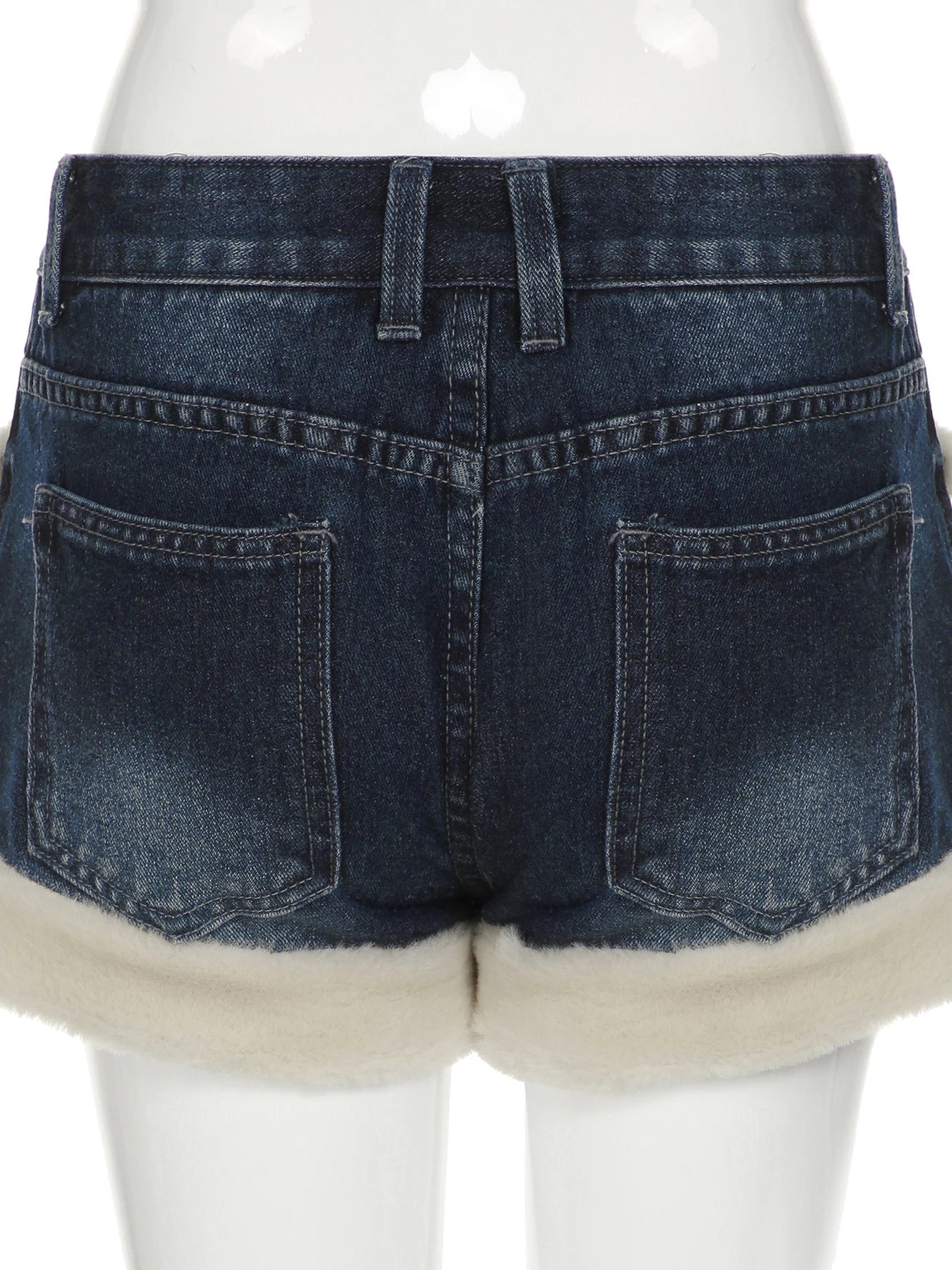 Aiertu Casual Sweet Fur Trim Denim Shorts Korean Style Cute Basic Slim Low-Waisted Shorts Women Winter Fashion Streetwear Aiertu