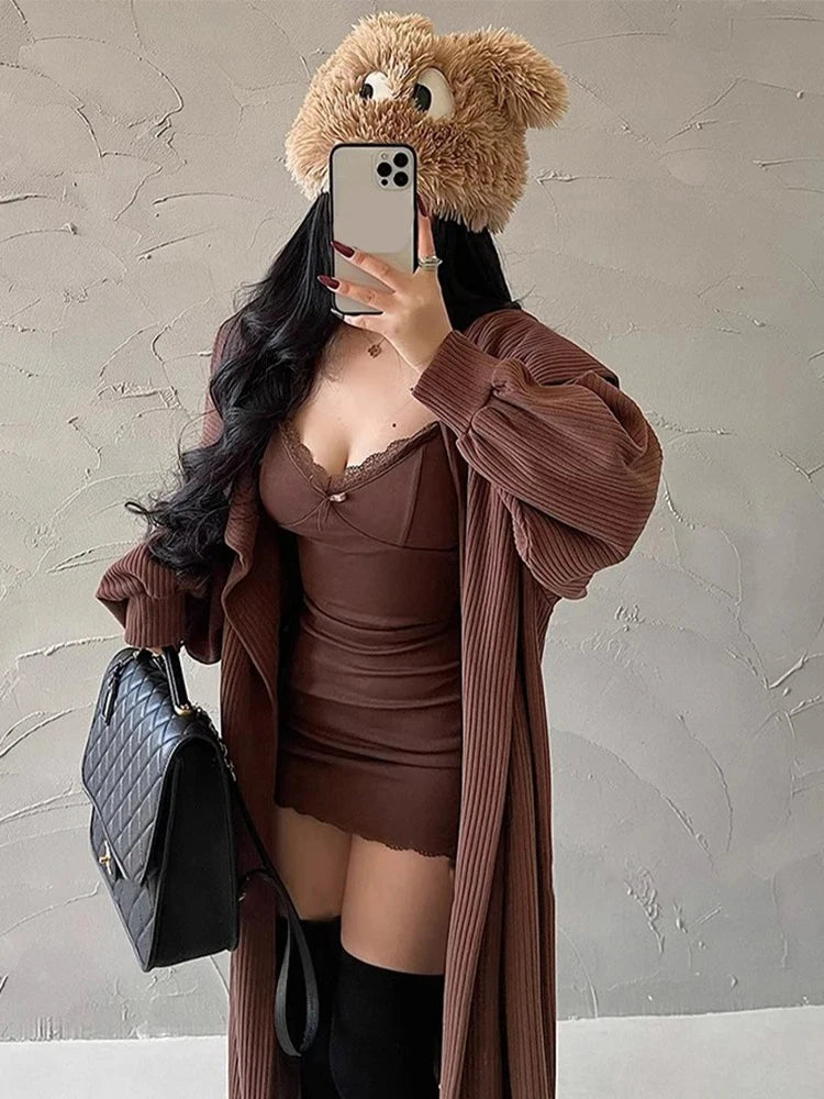 Aiertu Hot Girl Lace Suspender Dress for Women Spring and Summer with Breast Pads Sexy Slim Elegant Low Collar Bottoming Hip Skirt Aiertu