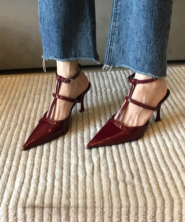 Aiertu  Mulberry Faux Leather Chic Splicing Hollow Out Stiletto Pointed Toe Aiertu
