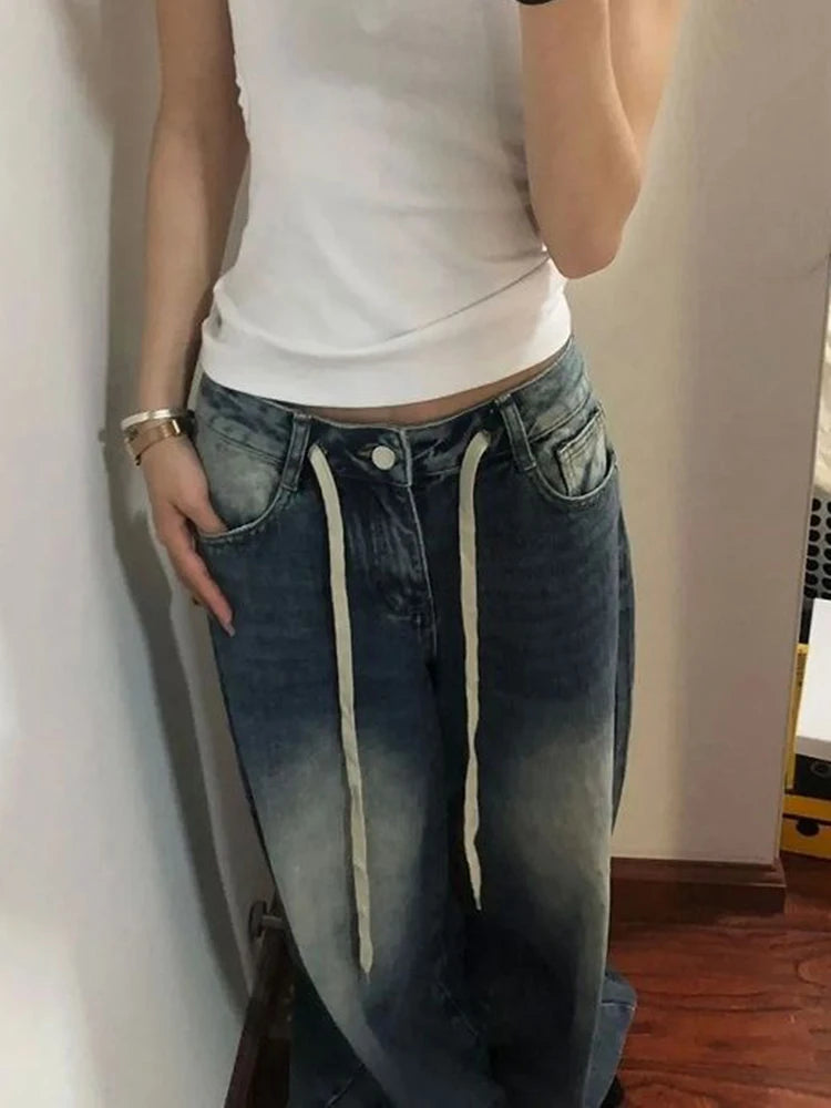 Aiertu  -  American Streetwear Jeans Women High Waist Y2K Lace Up Denim Pants Fall Loose Vintage Harajuku Female Casual Trousers New Aiertu