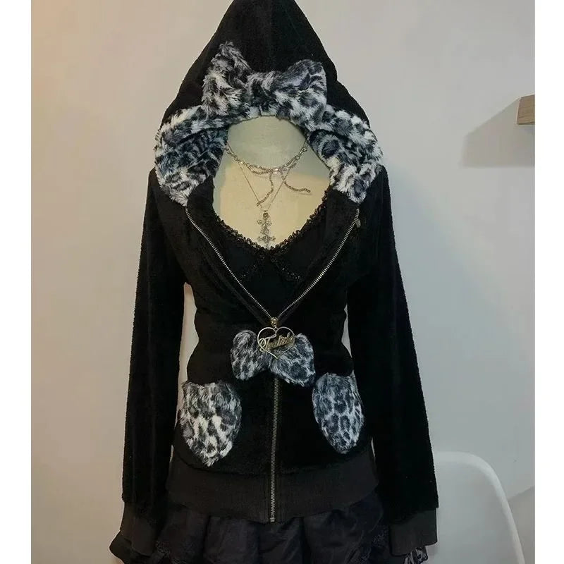 Aiertu  -  Streetwear American Harajuku Hoodie Y2K Women Hip Hop Fashion Plush Patchwork Zipper Hoodie Gothic Fashion Sportswear Sweatshirt Aiertu