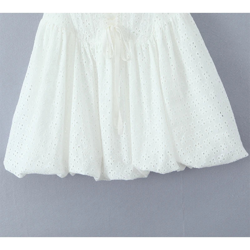 Aiertu  -  Sweet Girl Sexy Off Shoulder White Dress Summer Women Hollow Out Embroidery Party Mini Dresses Fit And Flare Birthday Robe Aiertu