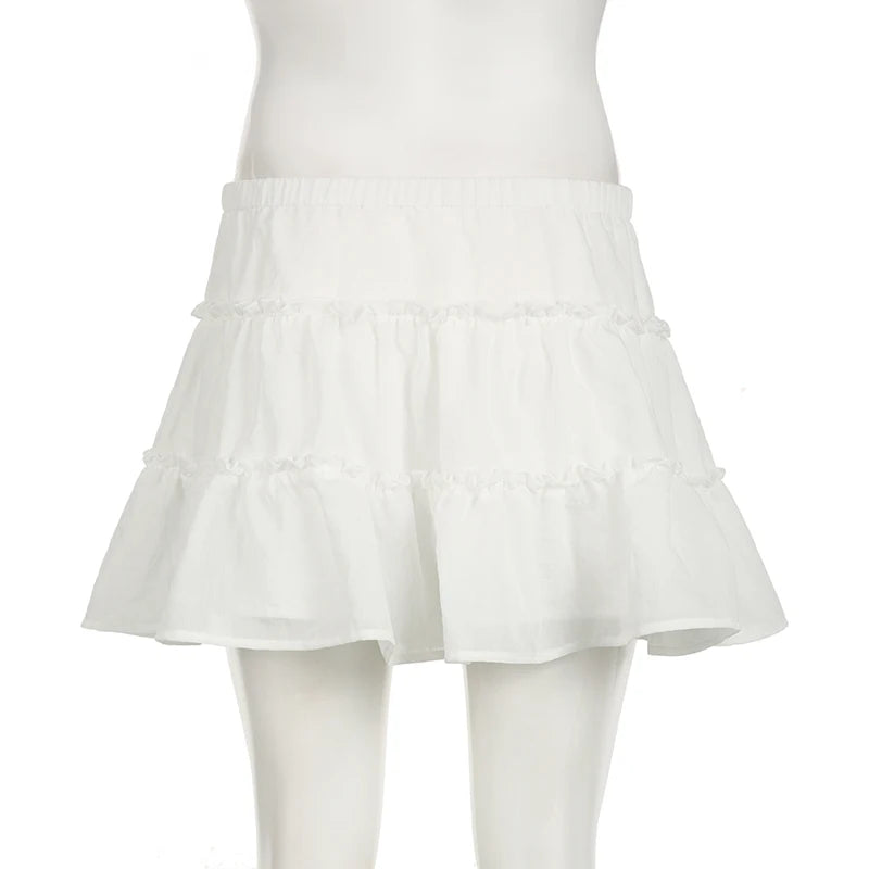 Aiertu  Holidays Chic White Summer Mini Skirt Folds Ruched Solid Fashion A-Line Women's Skirts Beach Hottie Bottoms Coquette Aiertu