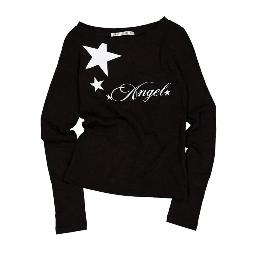 Aiertu  -  Spring American Vintage Elastic Slim Fit Long Sleeved T-shirt Women Casual Star Aesthetic Bottomshirt Spice Girls Y2k Top Aiertu