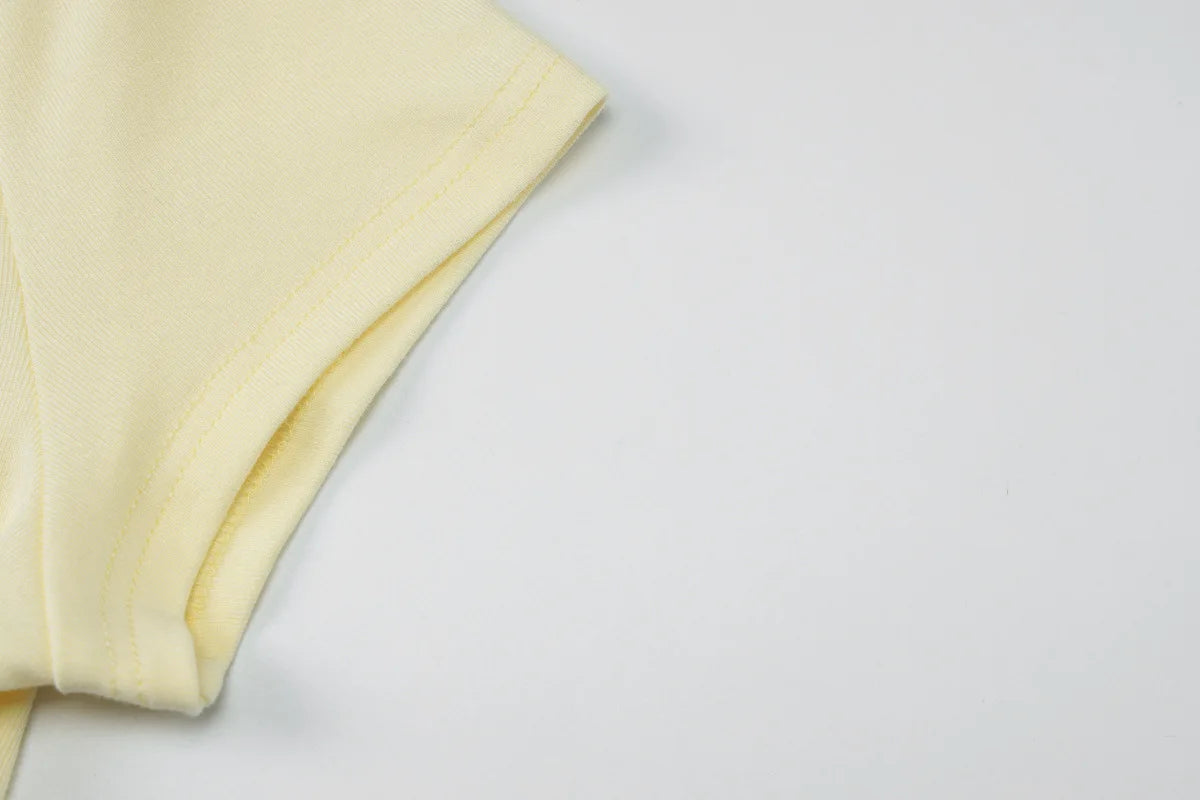 Aiertu  -  Y2K Light Yellow T-shirts for Women 2026 Summer O-neck Short Sleeve Letter Print Slim T Shirt Streetwear Girls Tees Crop Tops Aiertu