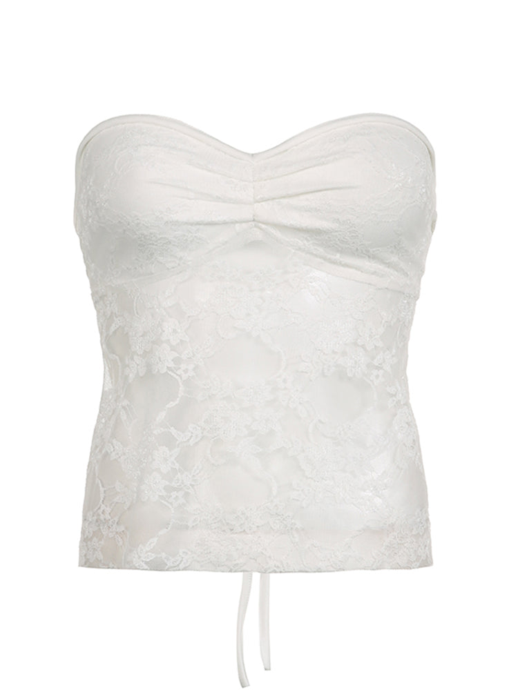 Aiertu - summer inspo Y2K Clothes Backless Tie Strapless Sexy Cute Lace Crop Tops Women Sweet Kawaii 2000s Balletcore Tanks Camis Aiertu