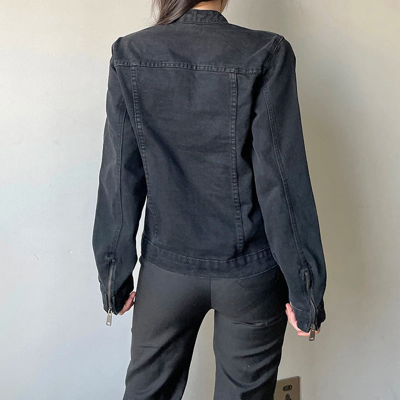 Aiertu  -  Punk Style Jeans Jacket Women Streetwear Stylish Y2K Casual Zipper Denim Coat Harajuku Vintage Winter Outwear Korean Aiertu