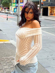 Aiertu  -  2026 Fall Woman Clothing Slash Neck White T-shirts Fashion Off Shoulder Irregular Tee Shirt Streetwear Female See-through Tops Aiertu