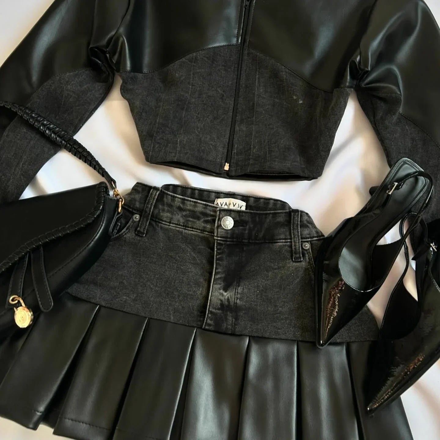 Aiertu  -  Y2K Sexy Mini Skirt Denim Tie Cross Bow Bandage Cape+denim Two-piece Zipper Strapless Tube Top Streetwear Set Aiertu