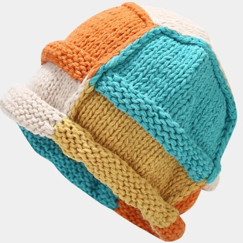 Aiertu  -  Fashion Color Patch Beanie Hats For Women Hand Crocheted Skull Caps Spring Autumn Outdoor Ear Protector Hollow Thin Knitted Hat Aiertu