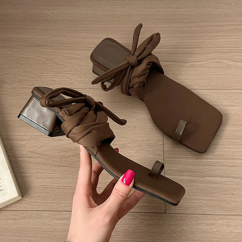 Aiertu  -  Women Square Toe High Heels Sandals Ankle Strap Shoes Designer 2026 Summer Chunky Shoes Clip Toe Flip Flops Casual Sandalias Aiertu