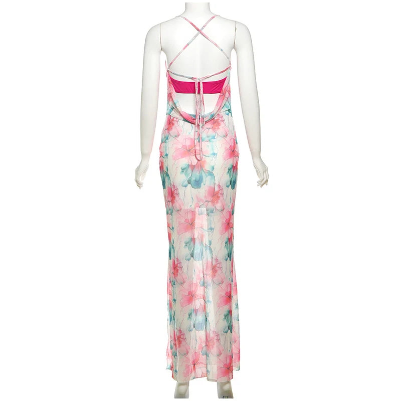Aiertu  -  Women Sexy Off Shoulder 3 Piece Set Chic Printed High Slit Skirt Sleeveless Camisole Suit 2026 Summer Beach Vacation Lady Outfit Aiertu