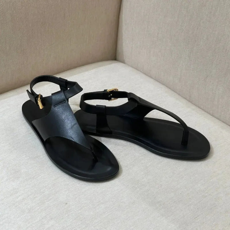 Aiertu  -  Summer Women's Sandals PU Leather Vintage Roman Flip Flops Flat Sandals Casual Streetwear Buckle Strap Ladies Shoes New 2026 Aiertu