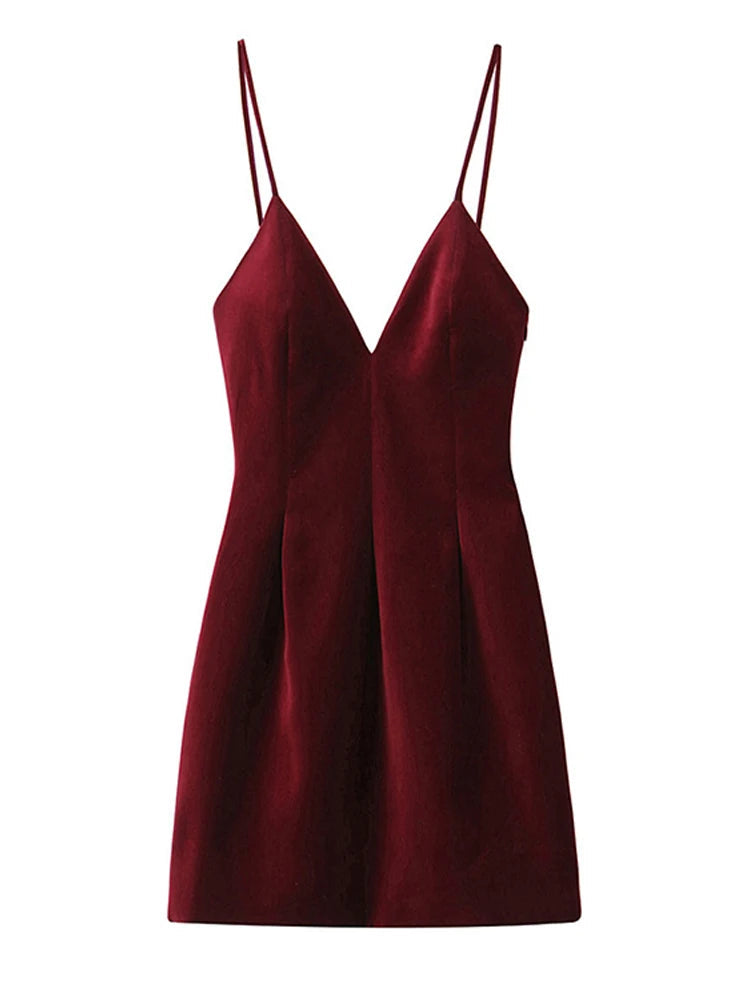 Aiertu  -  Retro Red Velvet Sling Dress For Women Elegant Sleeveless V Neck Backless Mini Dress Lady A Line Merry Christmas Party Vestidos Aiertu